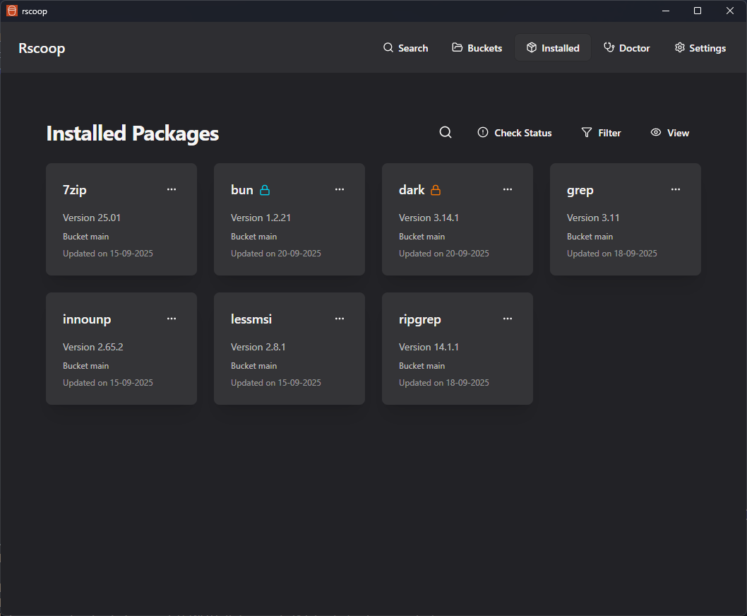 Installed packages grid